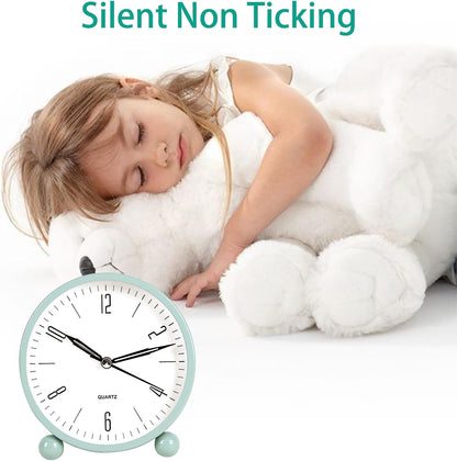pxy Loud Alarm Clock for Heavy Sleepers 3D Dial Battery Operated (Battery Include), 4" Super Silent Analog Alarm Clock for Kids with Night Light PT260 Silver OrangePT505 Green White
