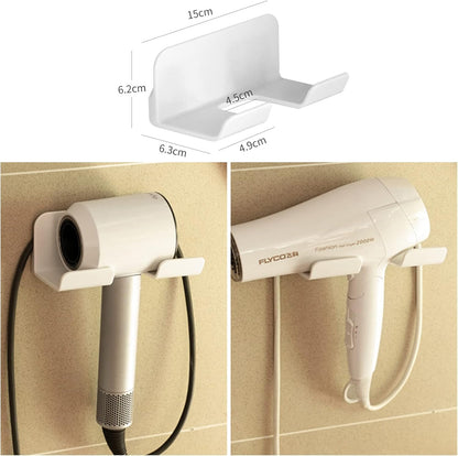 Universal Hair Dryer Holder, Self Adhesive Wall Mount, White | Universal storage rack fits most brand blow dryers, ideal for bathroom organization