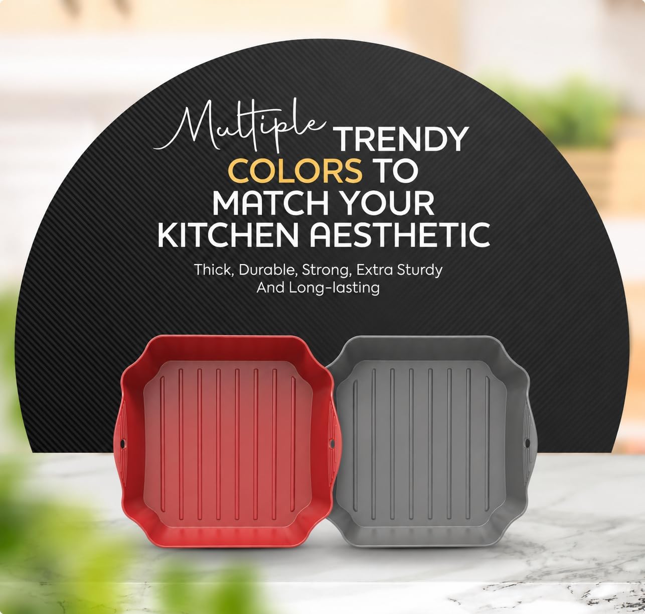 Reusable Silicone Air Fryer Liners Set, 7.5" Square Liners for 4-7QT Air Fryer Tray Baking Oven, Handles & Holes, by Zip Standing