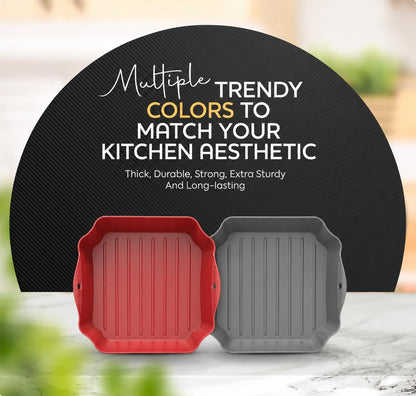 Reusable Silicone Air Fryer Liners Set, 7.5" Square Liners for 4-7QT Air Fryer Tray Baking Oven, Handles & Holes, by Zip Standing