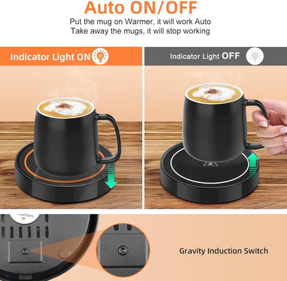 Coffee Mug Warmer, Electric Beverage Warmers for Office Home Desk Use, Smart Cup Warmer Thermostat Coaster for Hot Coffee Tea Espresso Milk Candle Wax with Gravity Switch Auto On/Off 135F