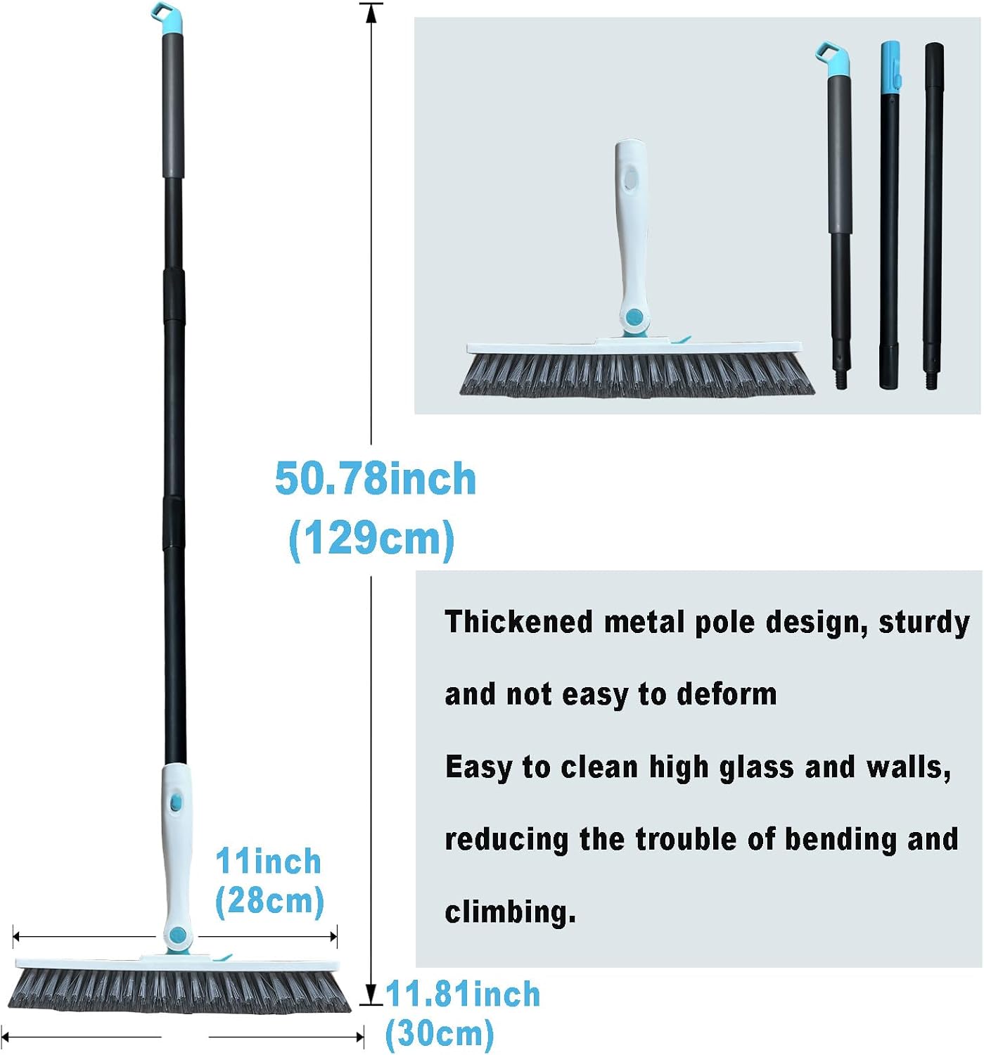 Grout Brush with Long Handle V Shape Floor Scrub Brush Stiff Bristle Grout Scrubber for Cleaning Bathroom Garage Kitchen Wall Tub Tile (1, White)