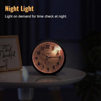 Lamisola 4 Inch Alarm Clock for Bedrooms, Small Analog Desk Clock, Black