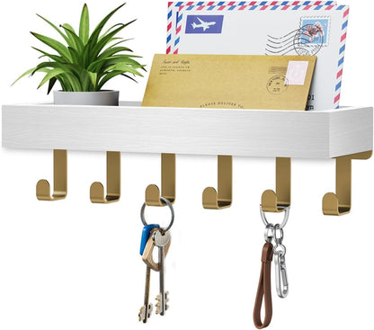 Key Holder Wall Mount Magnetic Adhesive, Key Hooks Rack with Shelf | Key Hanger with Mail Organizer for RV Camper Fridge Living Room Decor, Home Essentials, Black