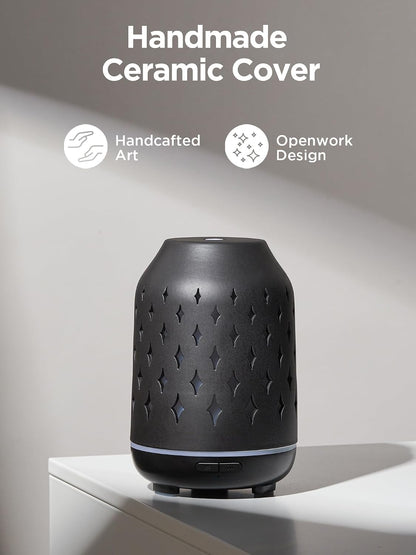 InnoGear Essential Oil Diffuser, 150ml Ceramic Stone Diffuser Handcrafted Aromatherapy Diffusers Ultrasonic Cool Mist Humidifier Vaporizor with 2 Mist Modes Waterless Auto Off for Room Office, White