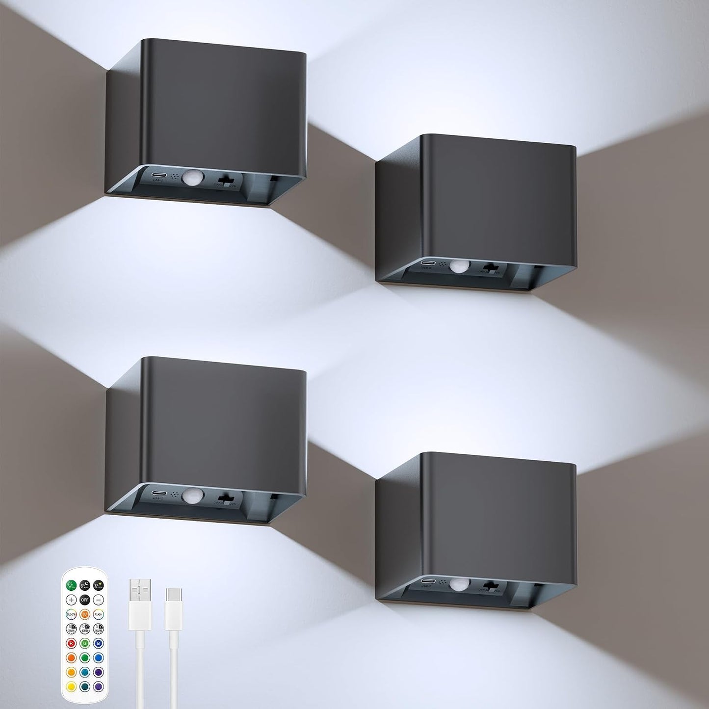 iMaihom Motion Sensor Wall Lights with Remote, 5000mAh Rechargeable Battery Operated Wall Sconces, Wireless Indoor Up Down Lights, 12 RGB Colors, Warm & Cool White for Hallway Stairs Bedroom, 2 Pack