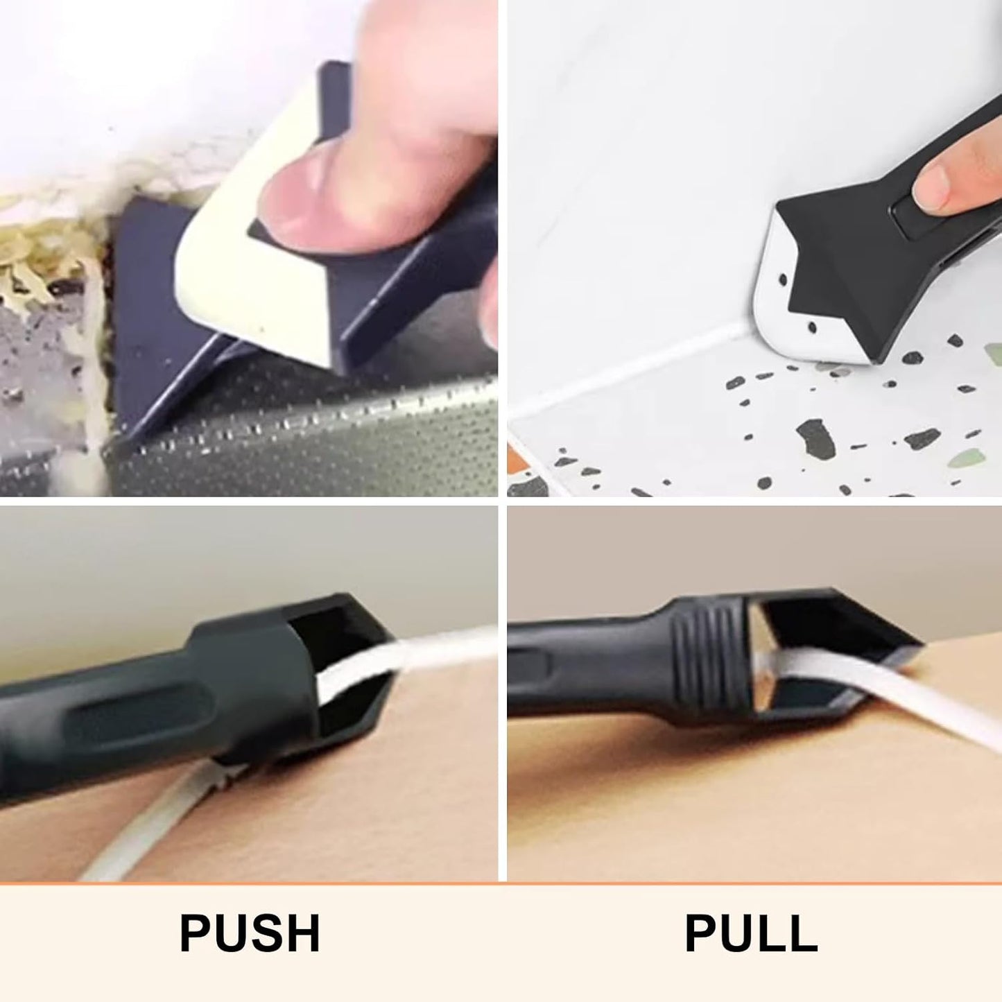 3 in 1 Silicone Caulking Tool Kit-Caulk Remover Tool with 4 Angle Scrapers,Grout Removal Tool,Caulking Finger,Glass Adhesive Angle Scraper for Bathroom Flooring,Kitchen,Window,Sink Joint,Frames Seal