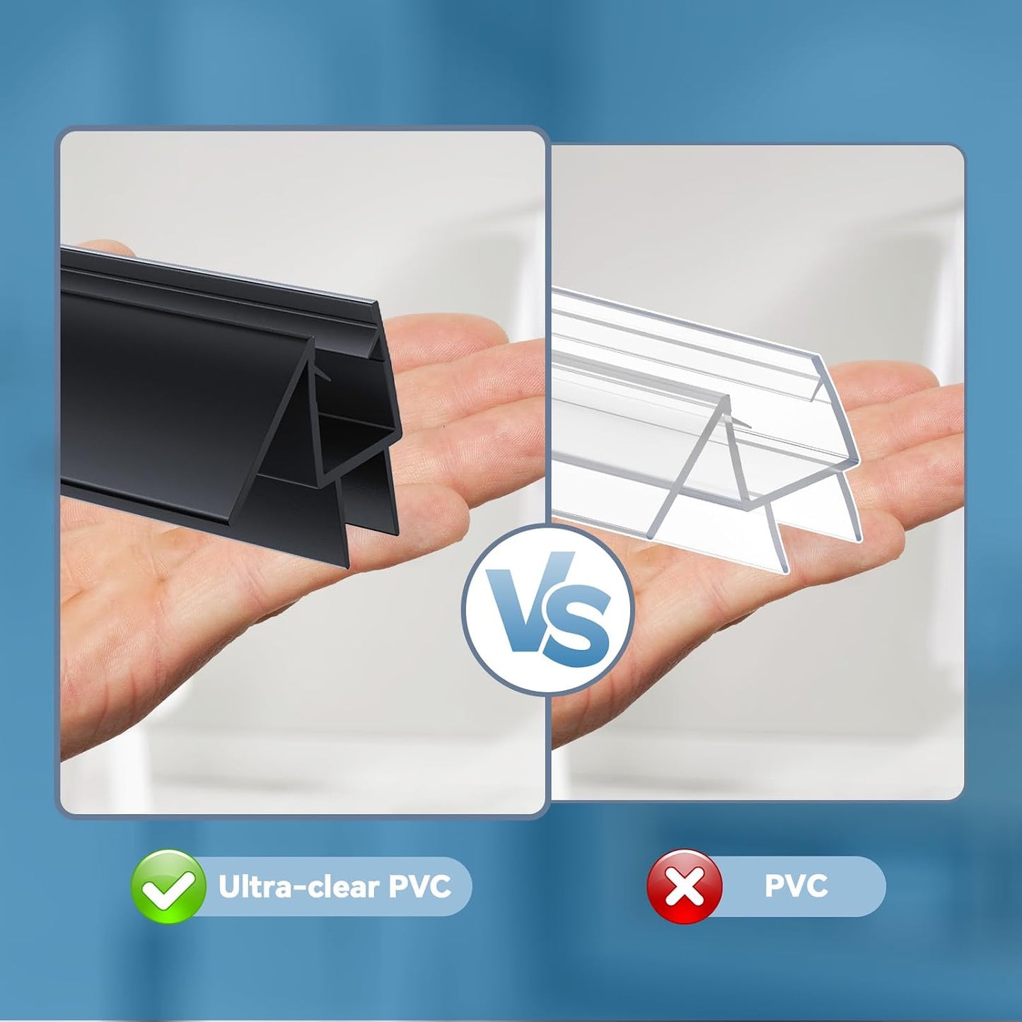 Shower Door Bottom Seal Strip, 2PCS Seal Strip, Ultra Clear PVC, 36" Length, Fits 6mm Thick Glass, Prevents Leaks, Easy Installation, No Adhesive Required (Ultra Clear, 36in for 1/4"(6mm) Door)