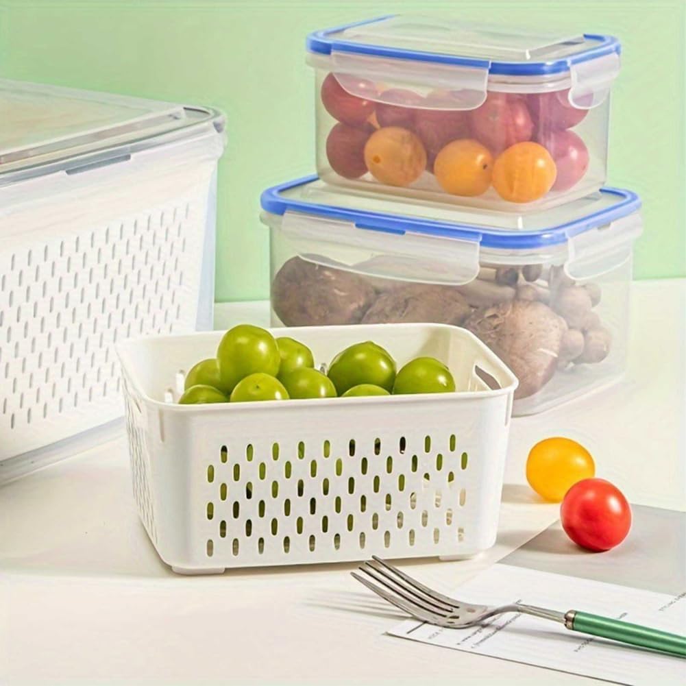2-Pack Refrigerator Storage Containers with Removable Colander Baskets, Fridge Organizer Box for Fruits Vegetables, Keep Fresh & Tidy, Space Saving Kitchen Food Storage Container Set