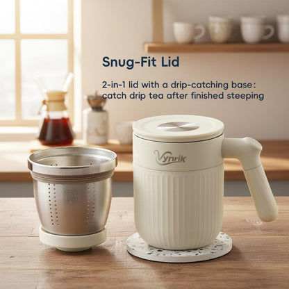 Tea Infuser Cup Doubles As Insulated Coffee Mug, Tea Cup With Lid And Handles, Removable Stainless Steel Tea Strainers For Loose Tea (Black)