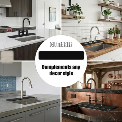 Customizable Kitchen Sink Faucet Mat: 33"Lx5.5"W Absorbent Splash Guard | Non-slip Fabric Rubber Mat, Cut to Fit 2,3,4 Holes Irregular Large Double bowl Sink with Soap Dispenser Air Gap
