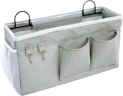 Bedside Storage Caddy with Metal Hooks,Hanging Bedside Organizer | Large Capacity Bag for Dorm Bunk Bed Headboard, Remote Phone Book Holder (Grey) (2)