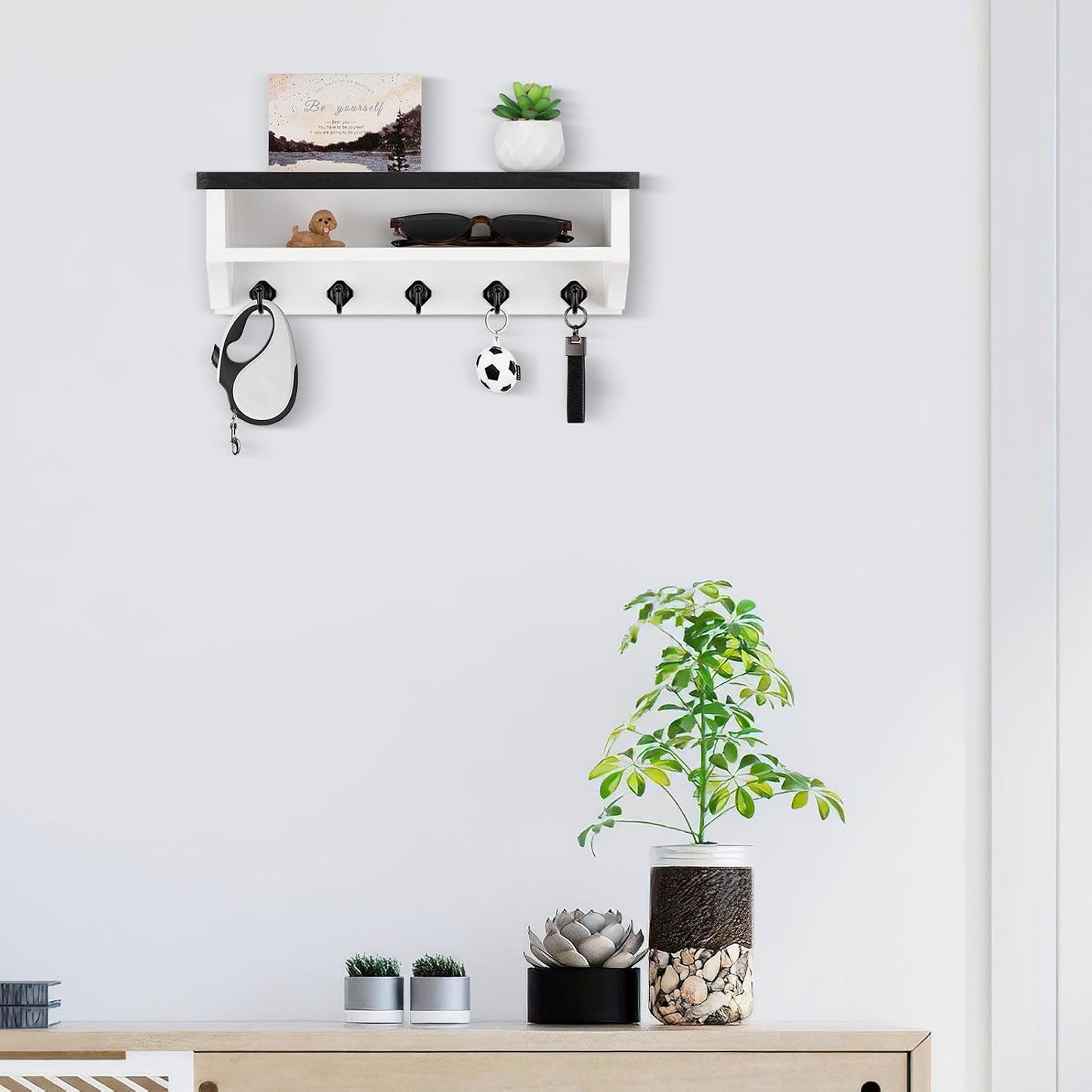 Nekon Key Holder Wall Mount, Wall Organizer Shelf with 5 Key Hooks | Wall Mounted Key Rack Room Decor for Home and Apartment Essentials