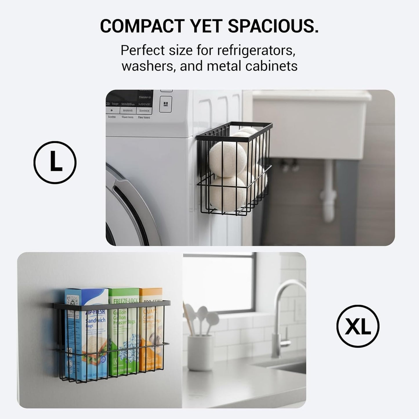 FAMNONE 1-Pack Magnetic Basket for Dryer Balls, Laundry Room Organizer | Metal Dryer Ball Holder, Magnetic Lint Bin, Fridge Basket, Washer Dryer Organizer for Kitchen, Laundry