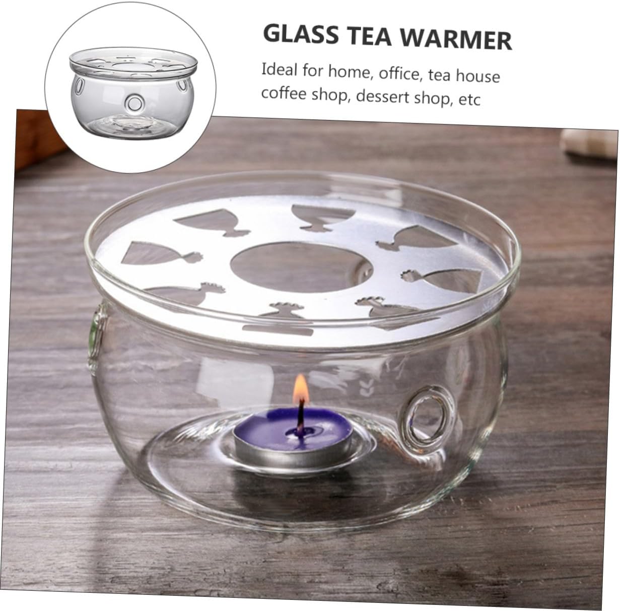 PRETYZOOM 2pcs Borosilicate Glass Teapot Warmer with Round Heart-Shaped Bases Practical Tea Heater Stand for Home Office Heat Preservation Without Candle