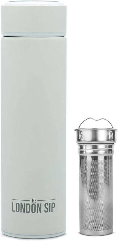 London Sip Multi-Purpose Tea Infuser Travel Mug and Tumbler Fruit Infuser Flask Hot and Cold Double Wall Stainless Steel Thermos with Extra-Long Infuser, Midnight Teal