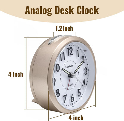 Lamisola 4 Inch Alarm Clock for Bedrooms, Small Analog Desk Clock, Black