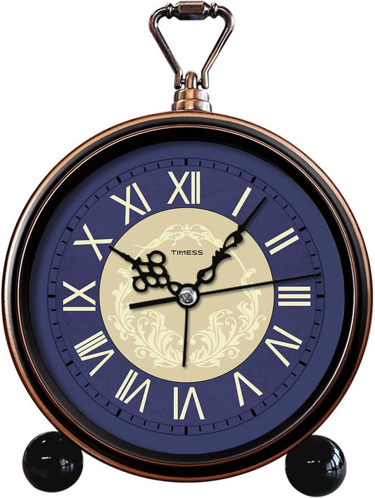 TIMESS Vintage Analog Alarm Clock, 4.3" Silent Non-Ticking Quartz Desk Clock with Roman Numerals, Battery Operated Table Clock for Bedroom, Living Room, Office, or Gift (White)
