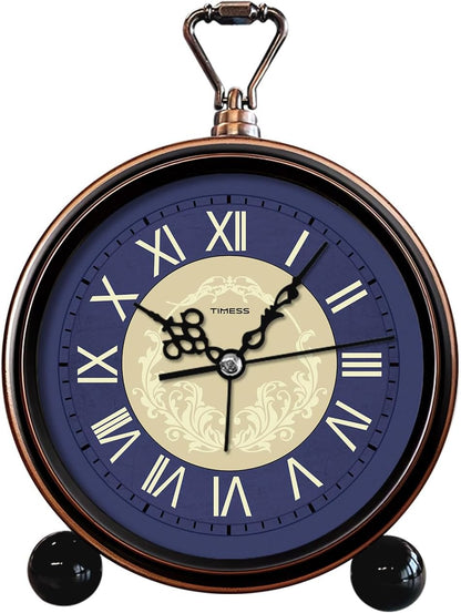TIMESS 4.3-Inch Vintage Analog Alarm Clock, Silent Non-Ticking, Brown