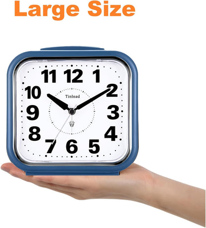 Tinload 5.5" Large No Ticking Analog Alarm Clock,Silent Readable for Seniors,Easy to Set,Gradual Rise Alarm,Big Numbers,Gentle Wake,Snooze, Lighted on Demand,Battery Operated,Black