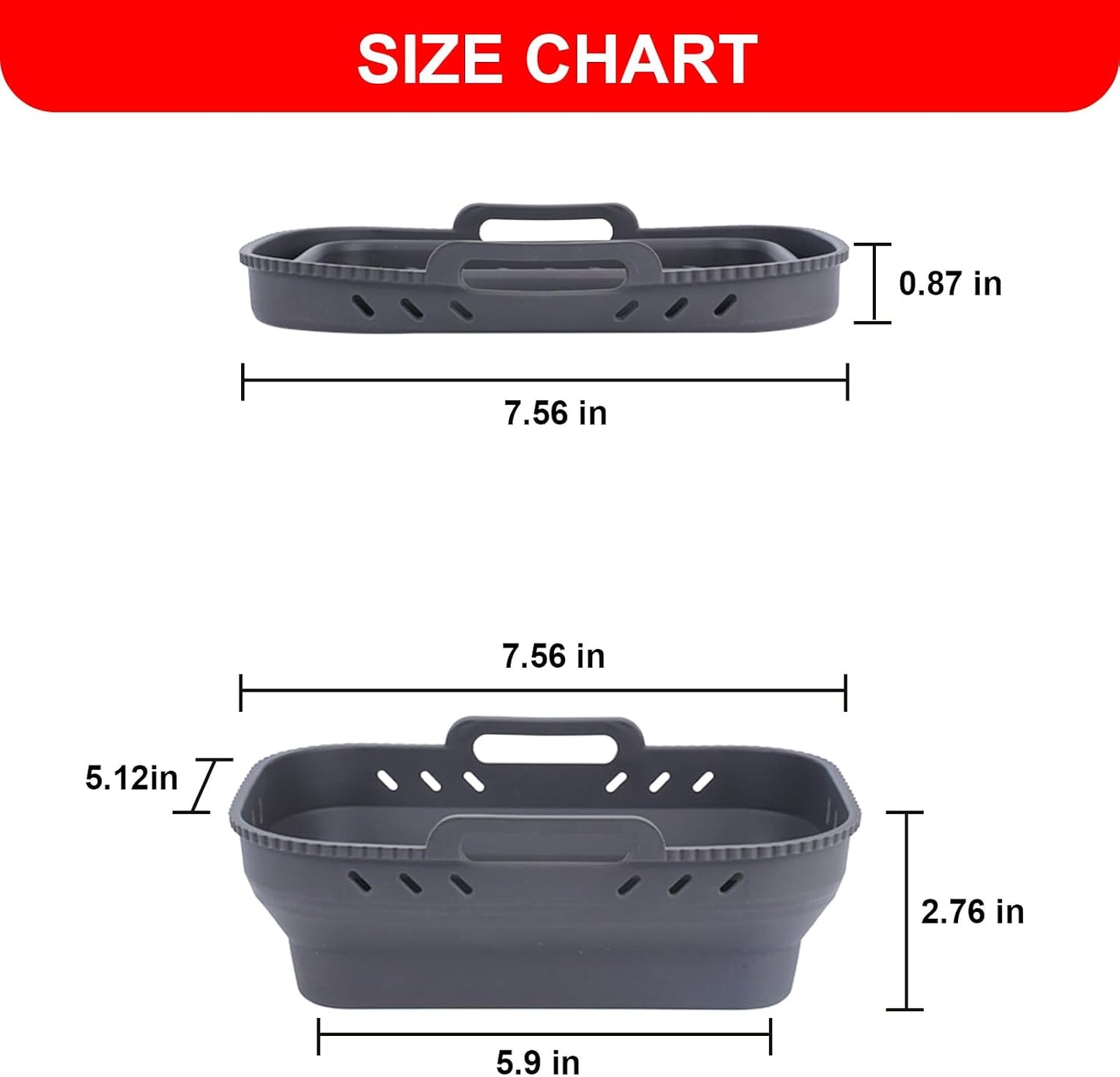 Small Air Fryer Silicone Liners, 7.56 x 5.12 inch Small Rectangle Collapsible Airfryer Liner, Reusable Non-Stick Baking Trays for Ninja DZ201/DZ401/DZ550 Instant Air Fryer, 2 Pack (Grey+Black)