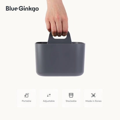 BLUE GINKGO Stackable Organizer Caddy, Rectangle, White, Made in Korea | Portable. Adjustable. Home, Office & School Storage.