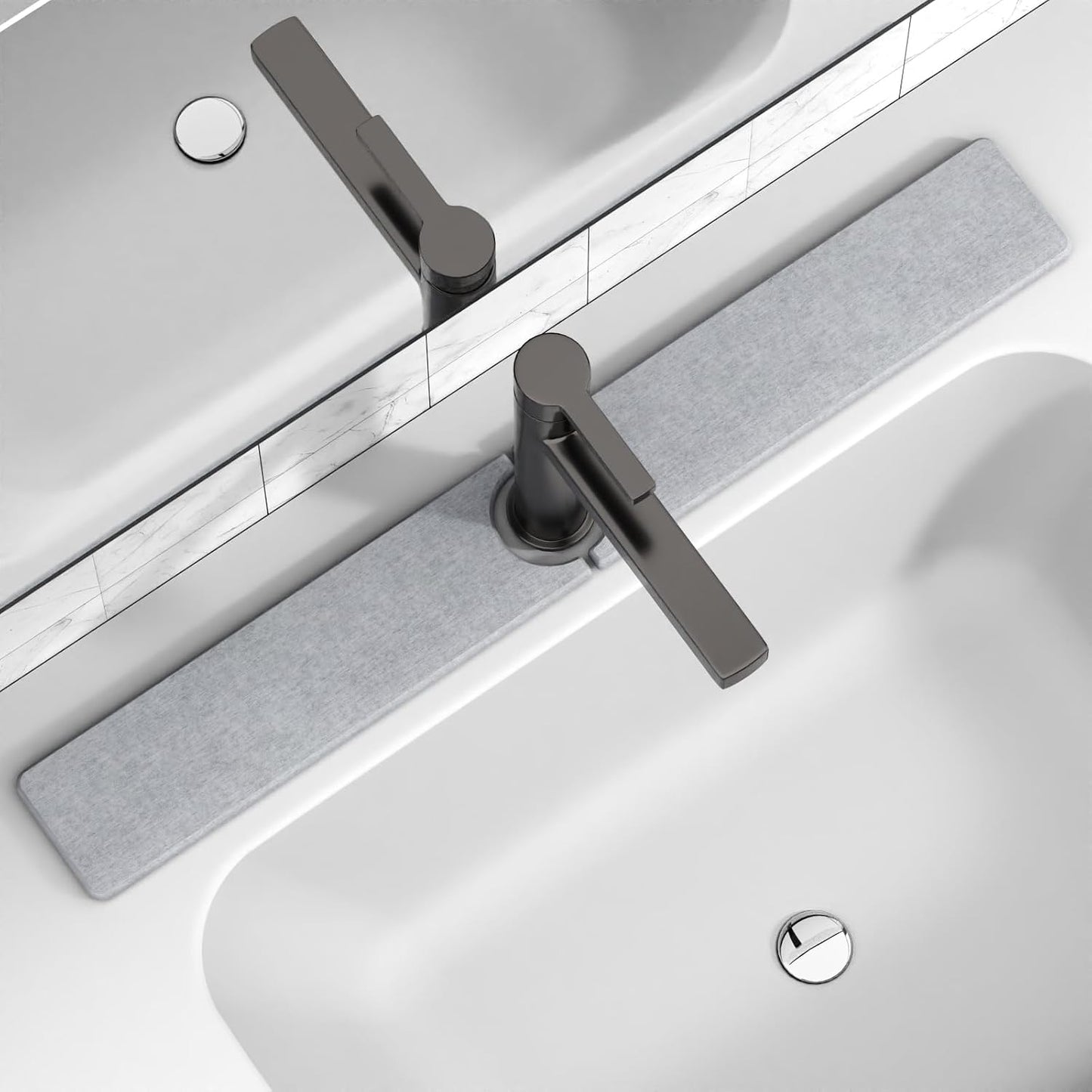 Premium Stone Faucet Mat for Kitchen Sink, 30" x 4" White | Quick Drying & Water Absorbent, Sink Splash Guard Tray for Prevents Moisture Buildup