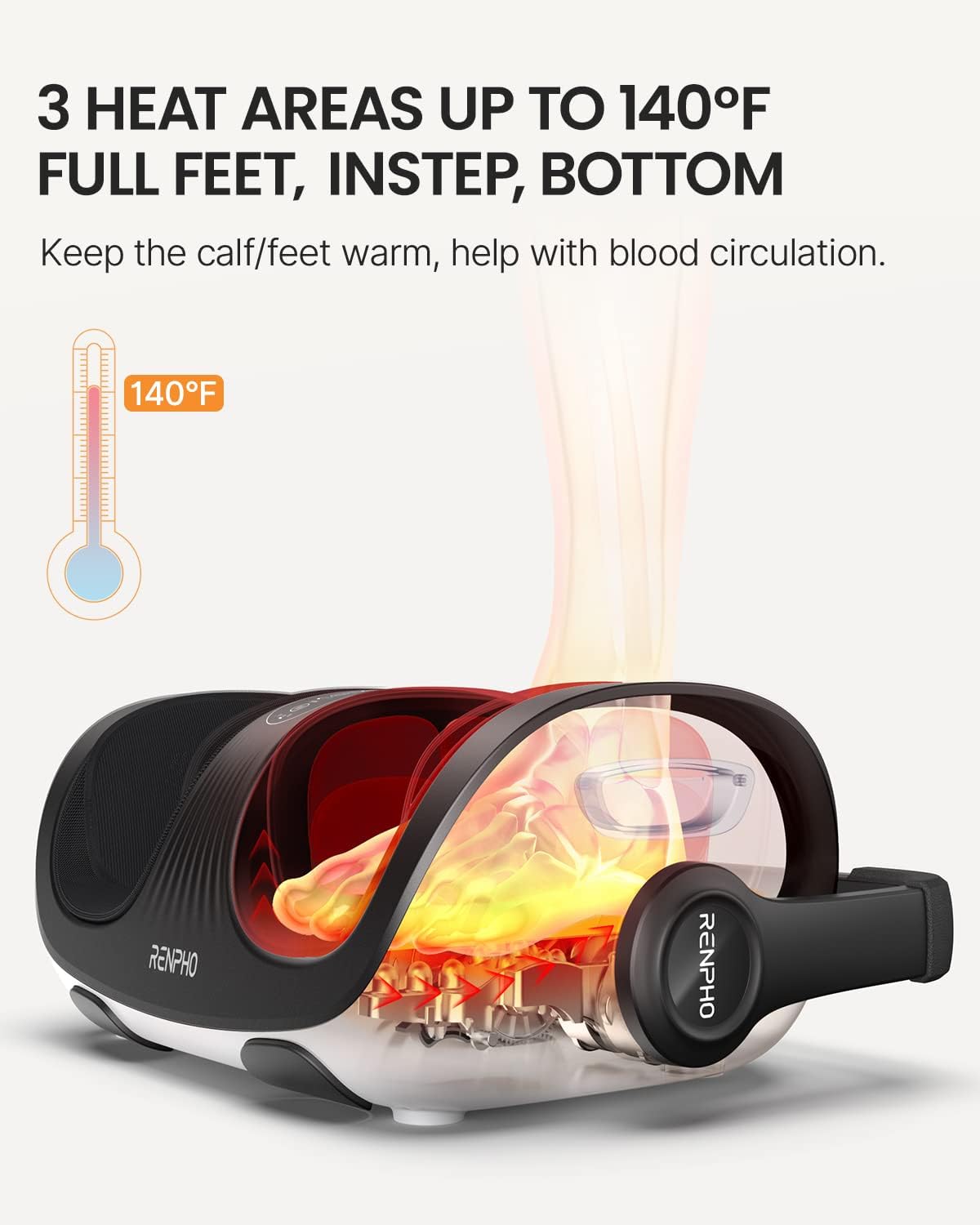 RENPHO 4-in-1 Customizable Electric Shiatsu Foot & Calf Massager with Heat | 3 Modes & 4 Levels Compression Massage for Tired Feet, 3 Modes Timing, FSA Eligible HSA, Gifts for Women & Men, Size 14