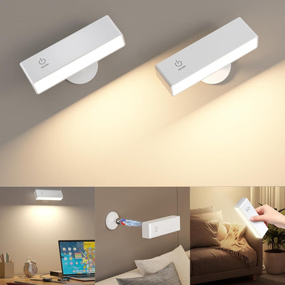 YiLaie Battery Operated Wall Sconces Set of 2, LED Wall Mounted Lights with 4000mAh Rechargeable Battery Operated, 360° Rotate Magnetic Wall Lamp, Dimmable Reading Light for Bedroom, Bedside, Black