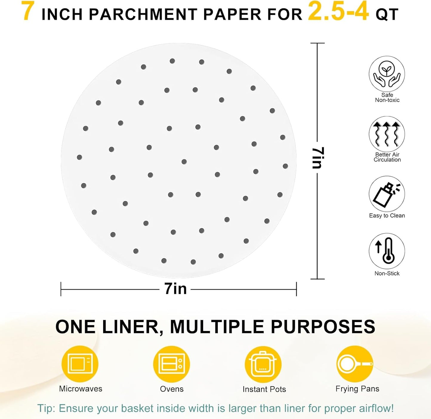 Air Fryer Parchment Paper Liners, 8 Inch 100 Pcs | Pre-Cut Non-Stick Unbleached Paper; Fits 3.5-6QT Air Fryers; Disposable And Durable; Microwave And Steaming Basket Safe