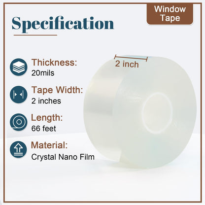 Window Sealing Tape 2 Inch x 33 Ft Transparent Window Insulation Waterproof Nano Draft Isolation Tape Clear Weather Stripping Caulk Tape for Window and Bathroom Shower Glass Side Gaps
