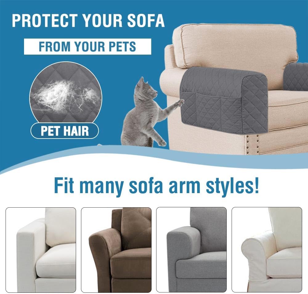 H.VERSAILTEX Water Resistant Armrest Covers for Sofa, 2 Pack, Ivory/Beige | Waterproof Armchair Caddy, Couch Arm Covers Remote Control Holder Sofa Armrest Organizer for Magazine, Tablet, Phone, iPad