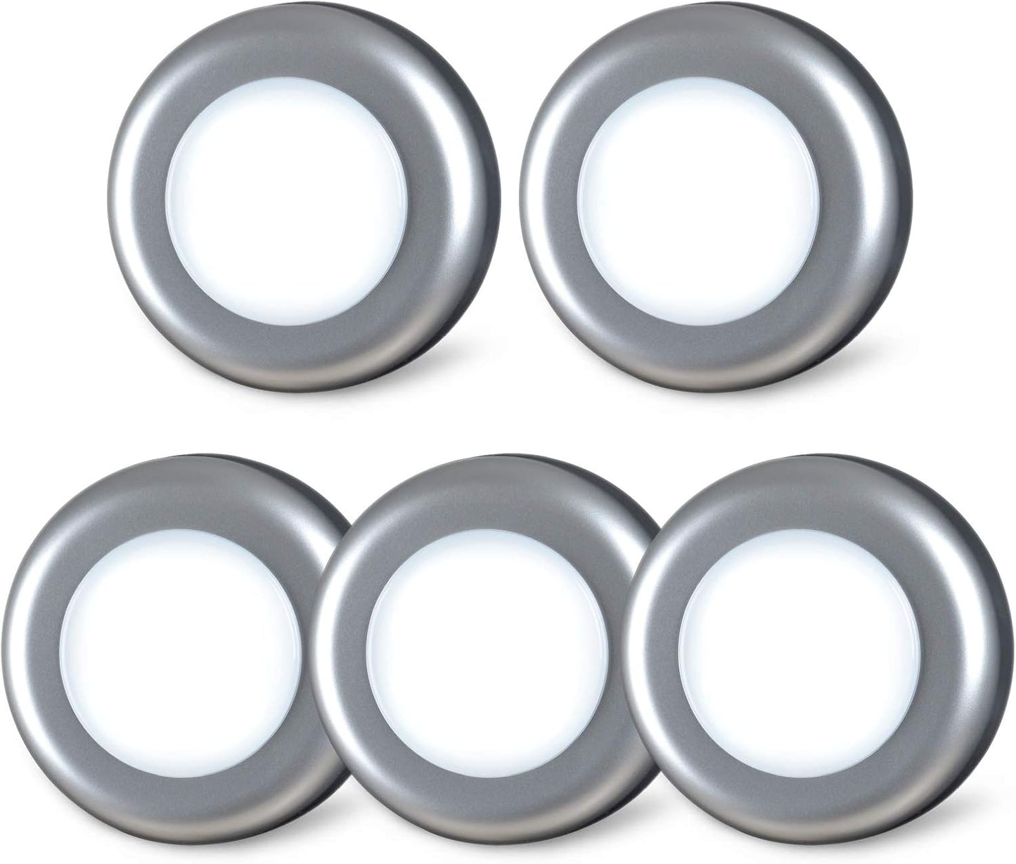 STAR-SPANGLED 2.8” LED Puck Lights Under Cabinet AAA Battery, 5 Pack White | Mini Touch Lamp Battery Operated Powered, DIY Strong Adhesive Stick on Push Tap Light for Kitchen, Closet, Pantry, Shelf