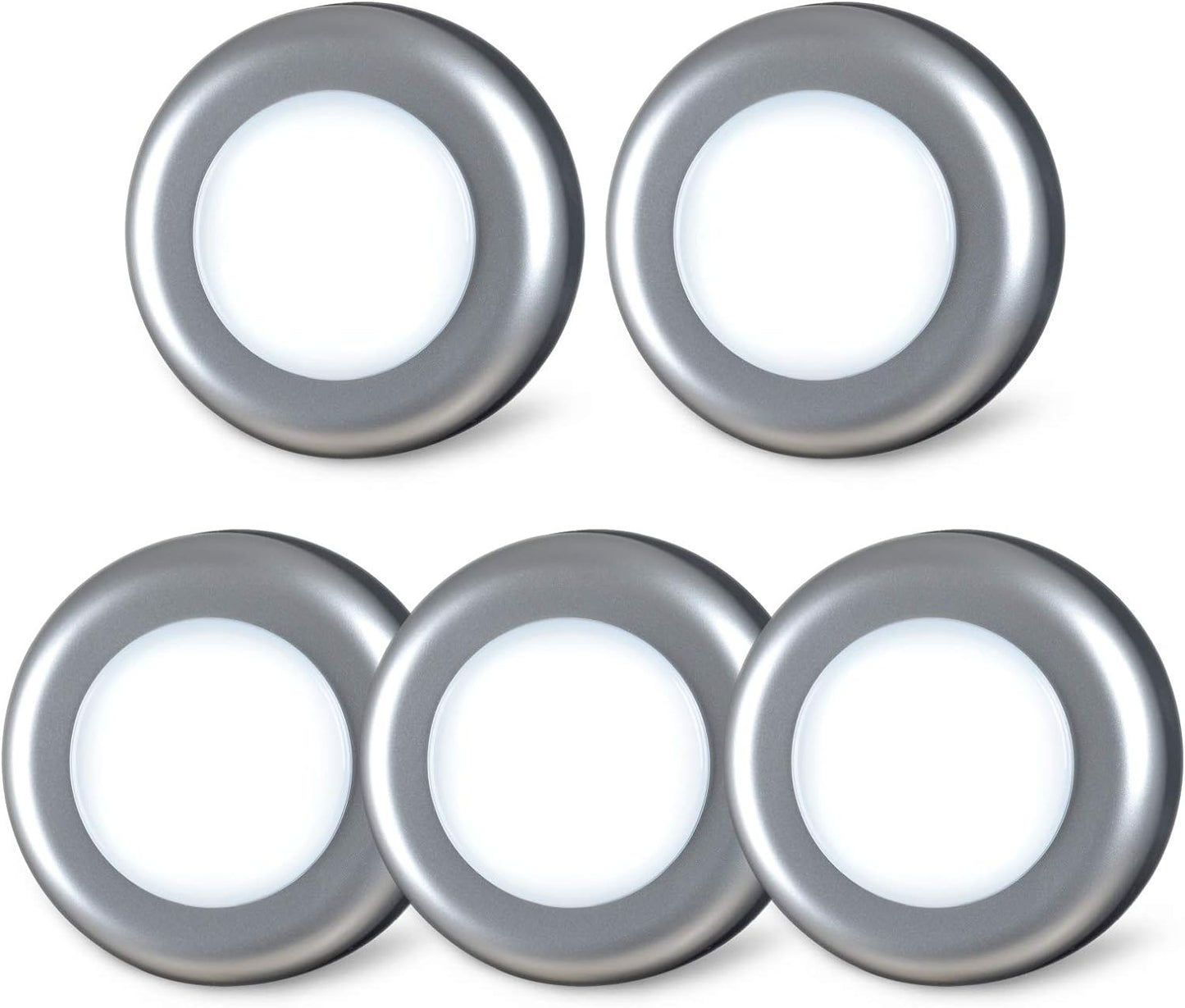 STAR-SPANGLED 2.8” LED Puck Lights Under Cabinet AAA Battery, 5 Pack White | Mini Touch Lamp Battery Operated Powered, DIY Strong Adhesive Stick on Push Tap Light for Kitchen, Closet, Pantry, Shelf