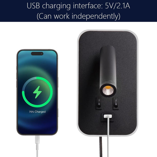 Wall Mounted LED Reading Light for Bed Headboard, Bedside Wall Sconces USB Charging, Night Light for Bedroom, Ambient Lighting Wall Mounted Sconce for Bedroom, Plug-in or Hardwired, Black