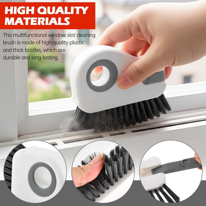 Groove Cleaning Brush 2 in 1 Grout Cleaner Tool Grip Brush, Multifunction Window Track Cleaner with Hard Bristle and Scraper Cleaning Brush for Sliding Door Track, Window(Color:White)