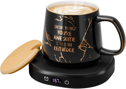 Coffee Mug Warmer Set for Desk, Smart Heated Electric Tea Cup Warmer Plate | Coffee Lover Mug and Warmer Set, Office Home Beverage Warming Candle Heater, 4-Temp Control 8H Auto Shut Off, Men Women Gift