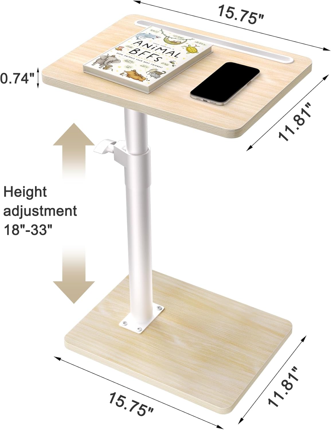 YUHFERA Sofa Armrest Tray Table for Couch - 360° Swivel Height Adjustable End for Small Spaces, Snack Side Table for Bed or Chair with Phone & Tablet Slot (Rustic,Standard)