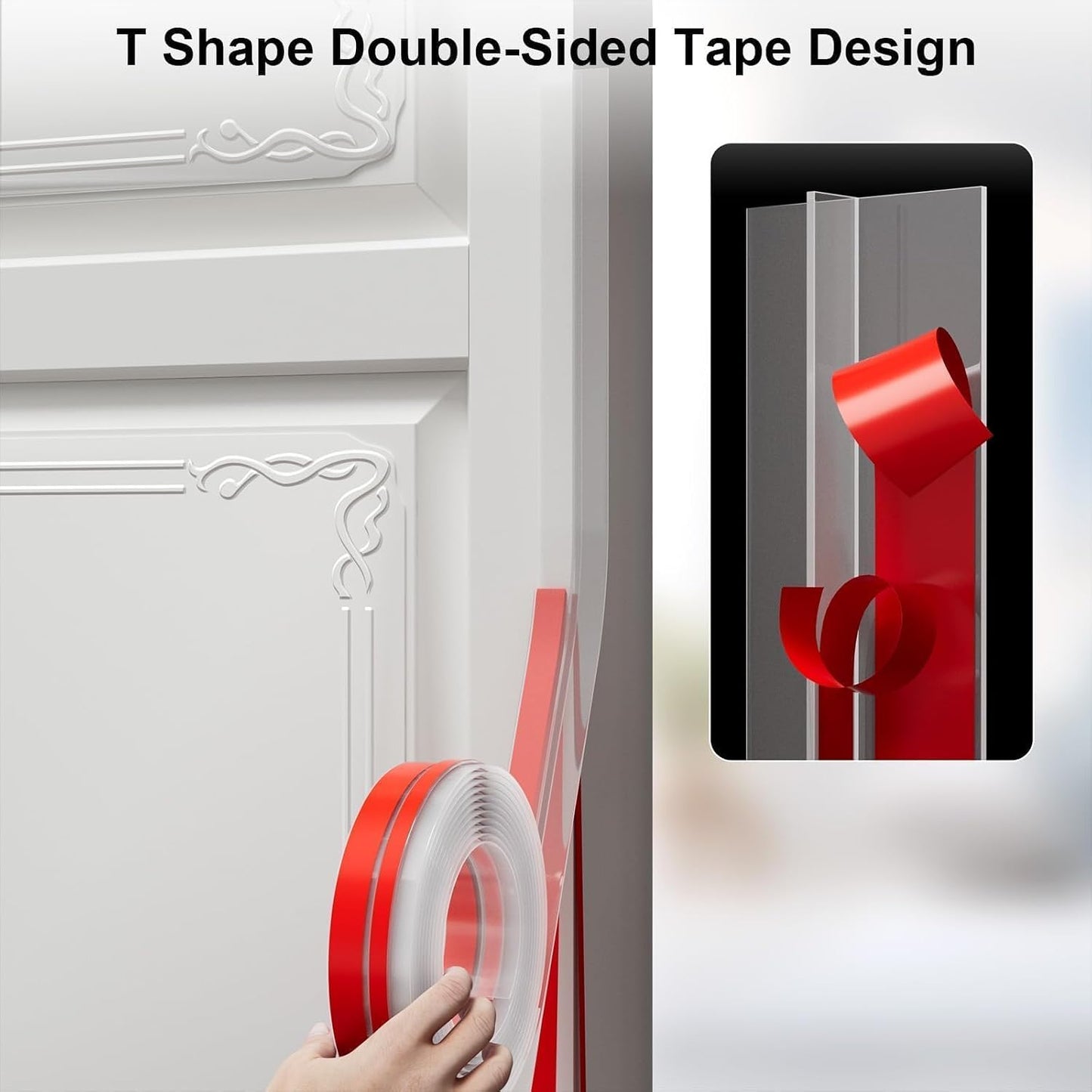 Elvone T-Shaped Weather Stripping Seal, Clear Silicone, 1.97 in x 20 ft | Flexible door seal strip covers door, window, and bathroom gaps; peel-and-stick design helps reduce drafts