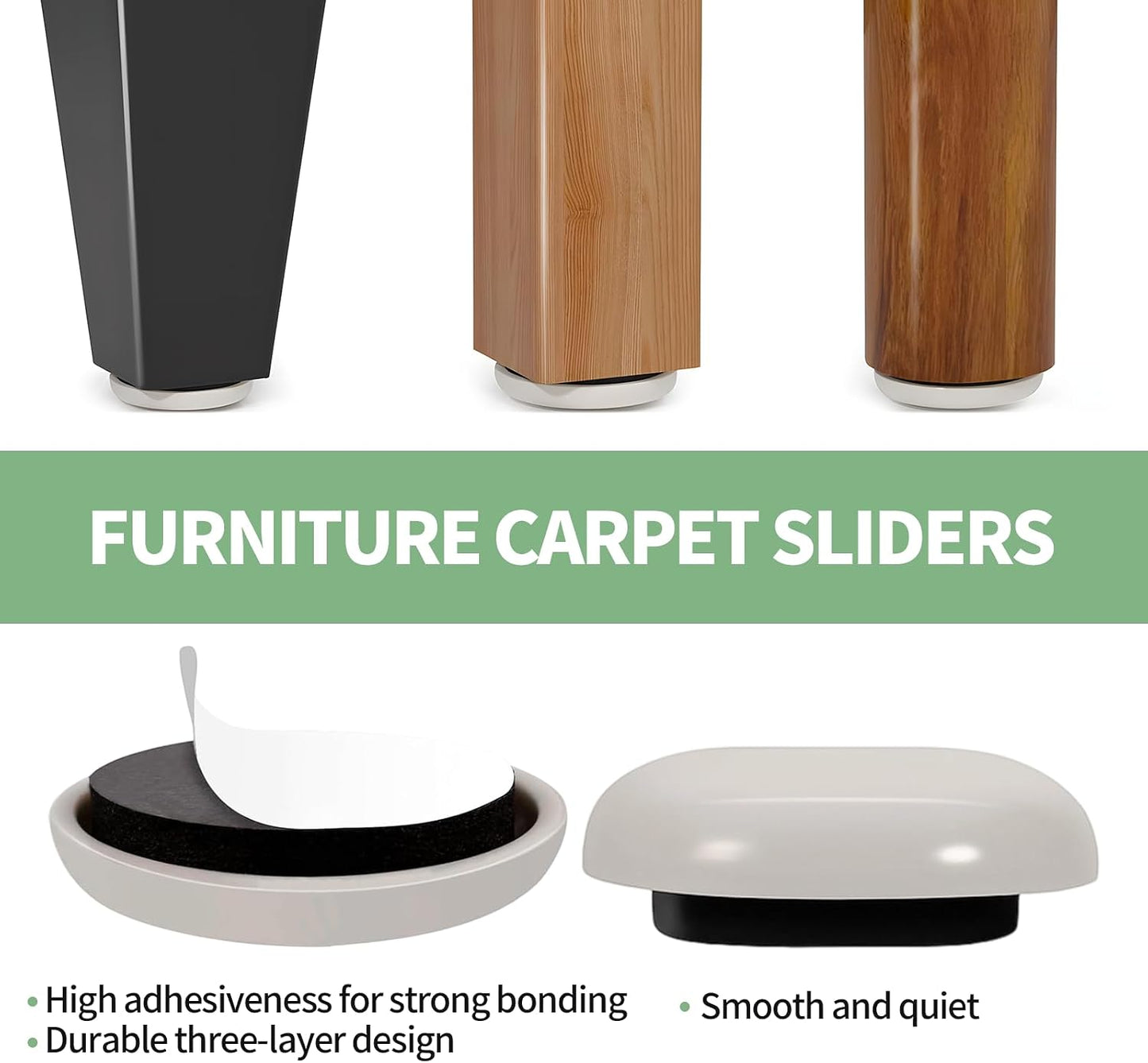 12PCS Stick Furniture Sliders – 1 Inch Sliders for Furniture On Carpet, Furniture Sliders for Hardwood Floors, Carpet & Tile, Beige Moving Sliders, Furniture Movers(8 Round + 4 Square)