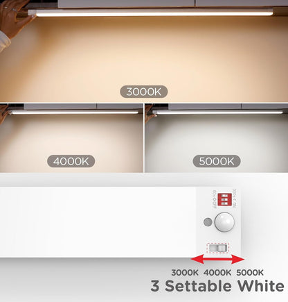 Leetdud Under Cabinet Lighting Plug in 16 Inch, 120V Motion Sensor Lights Indoor, 3CCT 3000/4000/5000K, Aluminum Linkable Super Bright LED Counter Light with Timer for Kitchen, Closet, White, 1 Pack