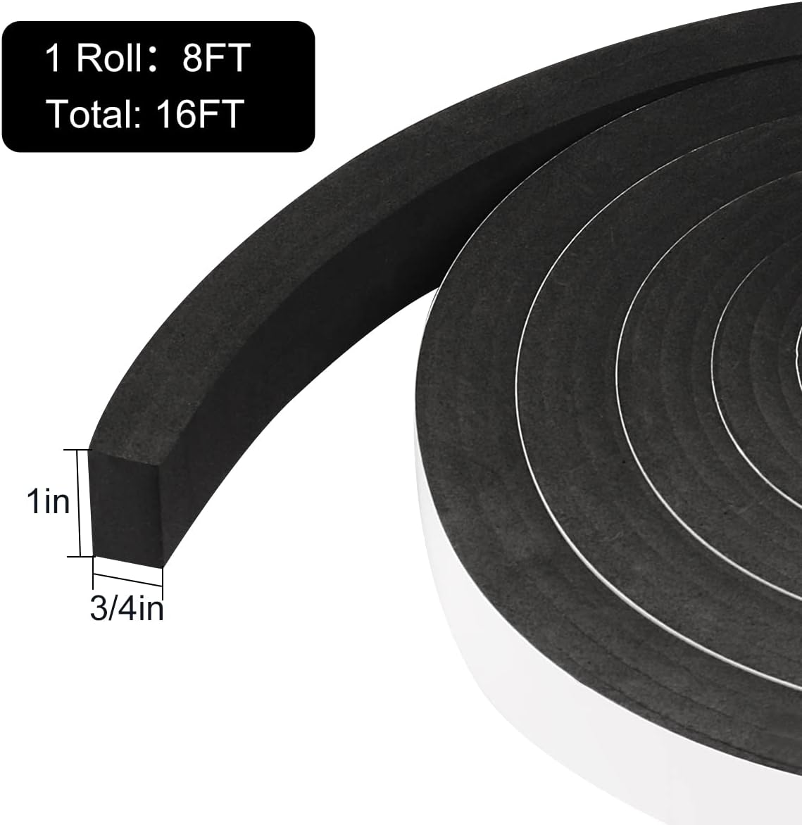 2 Rolls Foam Seal Tape for Door Window Insulation, Soundproof and Shockproof Foam Adhensive Strip, 3/8" Wx3/16 T Single Sided Foam Tape, Cold Air and Draft Closed Cell Seal Strip,Total 32FT