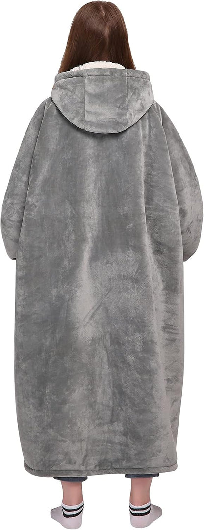 Wearable Blanket Sweatshirt Gifts for Women and Men, Warm and Cozy Giant Blanket Hoodie, Thick Flannel Blanket with Sleeves and Giant Pocket - Dark Gray