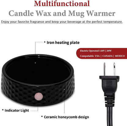 Electric Large Candle Warmer Plate - Ceramic Candle Wax Warmers Timer Adjust Fragrance Intensity Auto Shut Off for Home Office, Aromatherapy Fragrance and Heating Beverage, Milk, Tea, Hot Chocolate