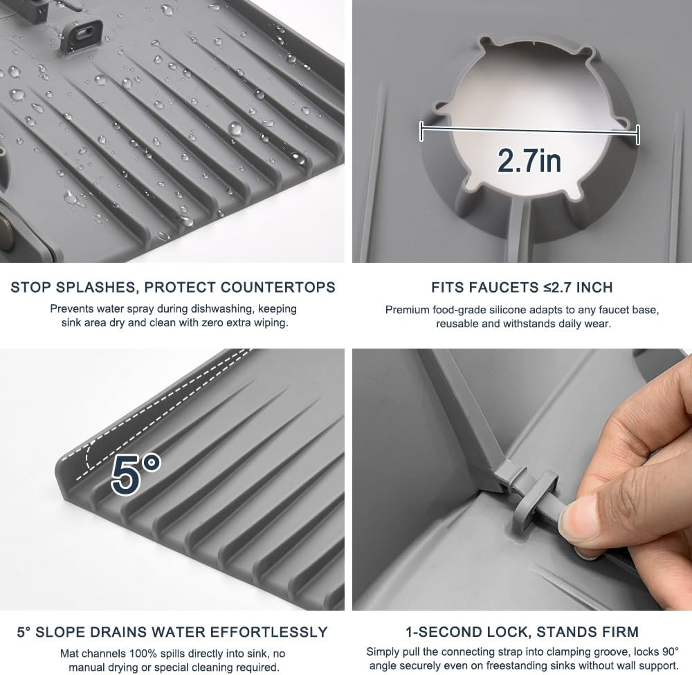 Silicone Sink Splash Guard Behind Faucet, Faucet Mat Backsplash Guard Black