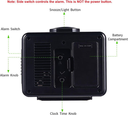Tinload 4.2" Loud Bell Alarm Clock for Heavy Sleepers Adults, Silent No Ticking, Snooze, Lighted on Demand, Battery Operated Alarm Clocks for Bedrooms (Black)