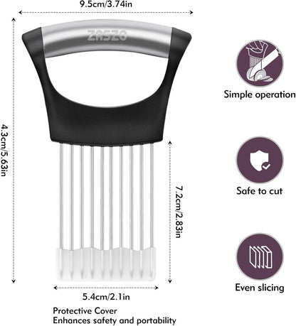 Onion Holder for Slicing, Stainless Steel Onion Slicer | Onion Slicer Holder Cutter Chopper, Vegetable Fruit Tomato Slicer, Food Vegetable Chopper, Kitchen Gadgets
