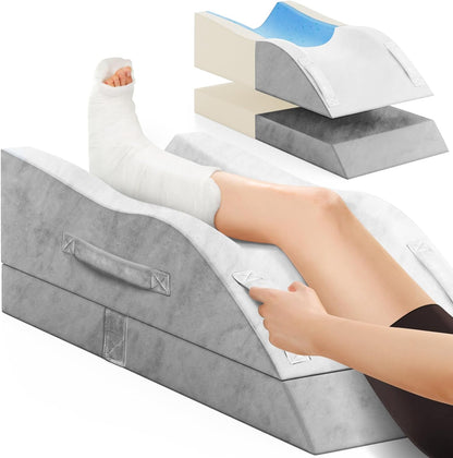 TranquilRelax Leg Elevation Pillow for After Surgery, Wedge Pillow, Grey | Single-leg design, adjustable height, U-shaped cradle, supportive memory foam, washable cover, leg elevation for swelling