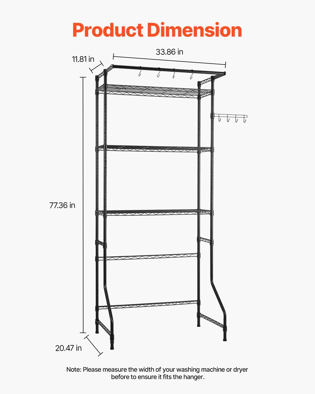 VEVOR Over The Washer and Dryer Storage Shelf, 3 Tier Laundry Room Drying Rack with Hanger Rod and Hooks, Adjustable Over Washer and Dryer Shelves, Laundry Room Shelf Storage Space Saver, White