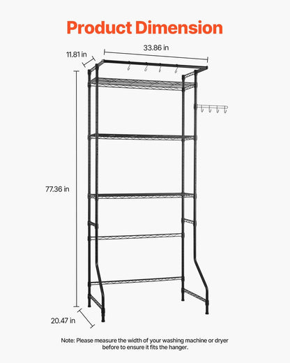 VEVOR Over The Washer and Dryer Storage Shelf, 3 Tier Laundry Room Drying Rack with Hanger Rod and Hooks, Adjustable Over Washer and Dryer Shelves, Laundry Room Shelf Storage Space Saver, White